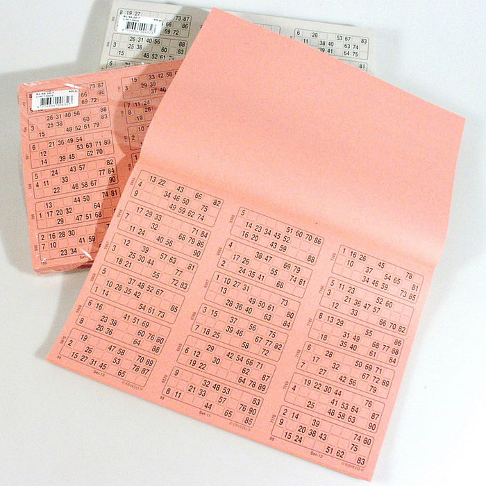 Bingokaarten 1-90 doorlopend 400 vel Triple voorbeeld van roze pak