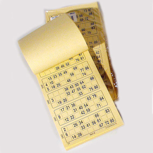 Bingokaarten 1-90 doorlopend 600vel Enkel voorbeeld van geel pak