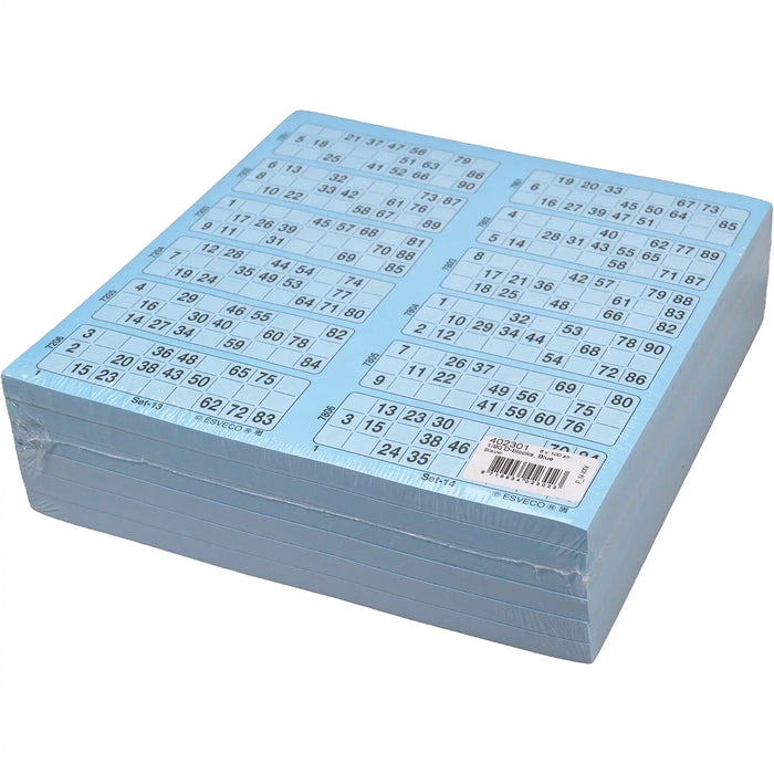 Bingokaarten 1-90 doorlopend 600vel Dubbel, pak blauw.