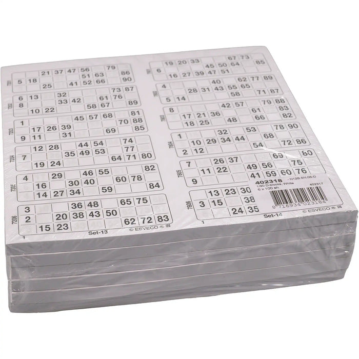 Bingokaarten 1-90 doorlopend 600vel Dubbel, pak wit.