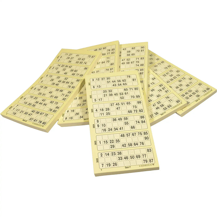 Bingokaarten 1-90 doorlopend 600vel Enkel losse blokken van 1 pak.