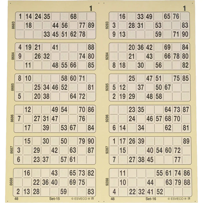 Bingokaarten boekjes 1-90 10 dik dubbel