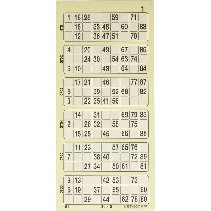 Bingokaarten boekjes 1-90 10 dik enkel