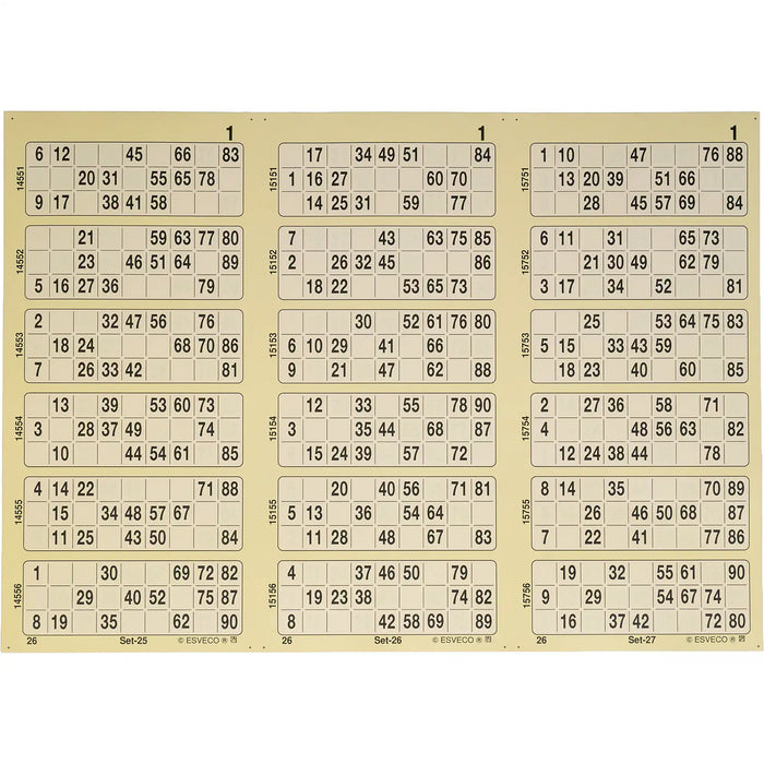 Bingokaarten boekjes 1-90 10 dik triple