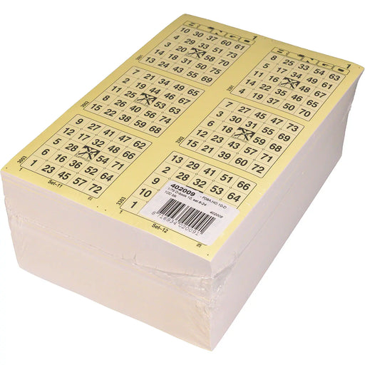 Bingokaarten 1-75 boekjes 10 dik KLEIN-Dubbel, pak met 100 boekjes