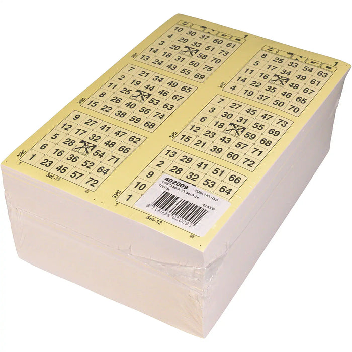 Bingokaarten 1-75 boekjes 10 dik KLEIN-Dubbel, pak met 100 boekjes