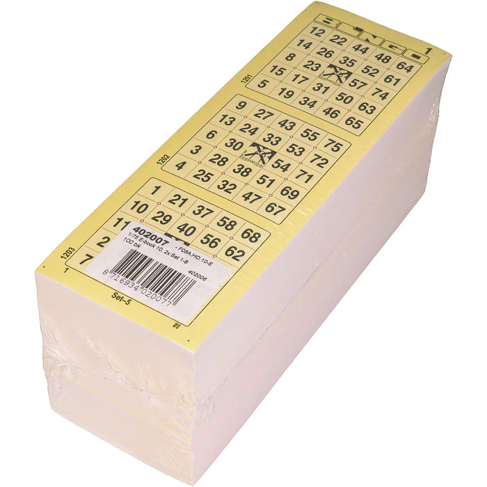 Bingokaarten 1-75 boekjes 10 dik KLEIN-Enkel, pak met 100 boekjes