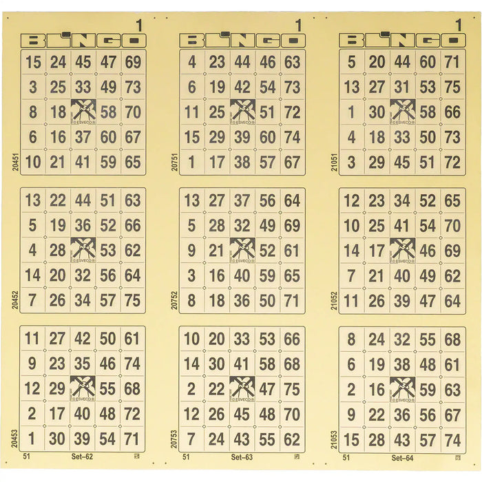 Bingokaarten 1-75 boekjes 10 dik KLEIN-Triple vel 9 tickets