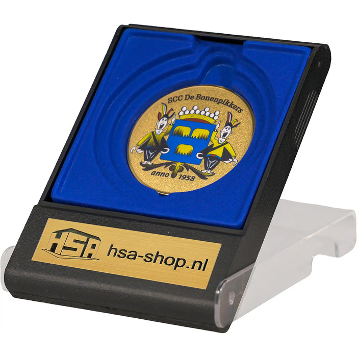 Etui met logo SCC De Bonenpikkers goudkleurig.