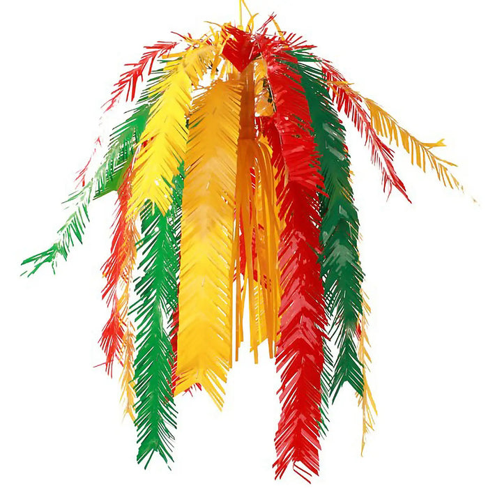 Hangfontein met armen in rood, geel en groen. Met daar onder korte hangende gele slierten.