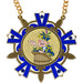 Medaille Baernd antiek-goudkleurig met blauw en wit ingelakt. Voorzien van blauwe diamantjes.