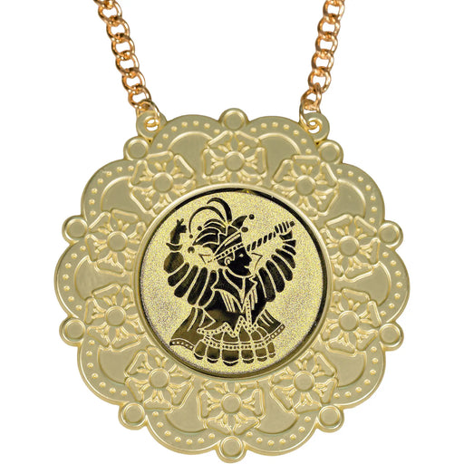 Medaille Baltasar metaal in een misty goudkleurige uitvoering. Voorzien van standaard afbeelding van carnavalsprins.