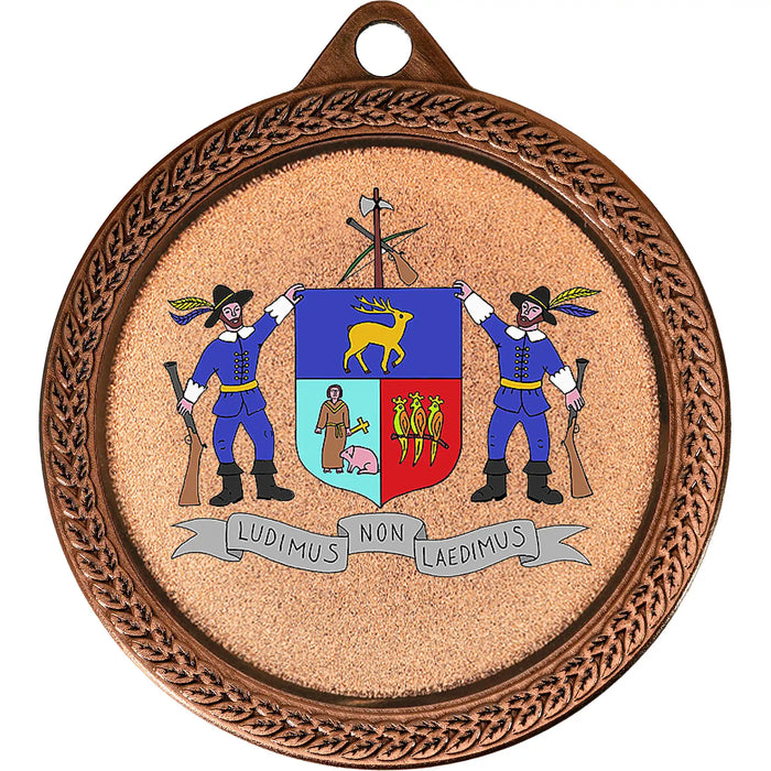 Medaille Levi bronskleurig met voorbeeld logo van schutterij Thomas van Aquino.
