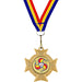 Medaille Midas cross goudkleurig met logo en halslint rood-geel-blauw.