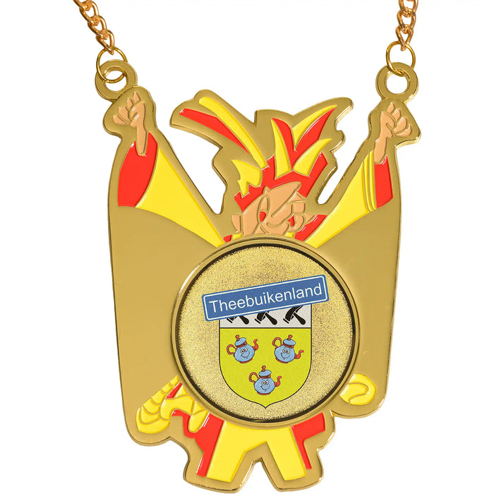 Medaille Prins Joris goudkleurig met logo van Theebuikenland.