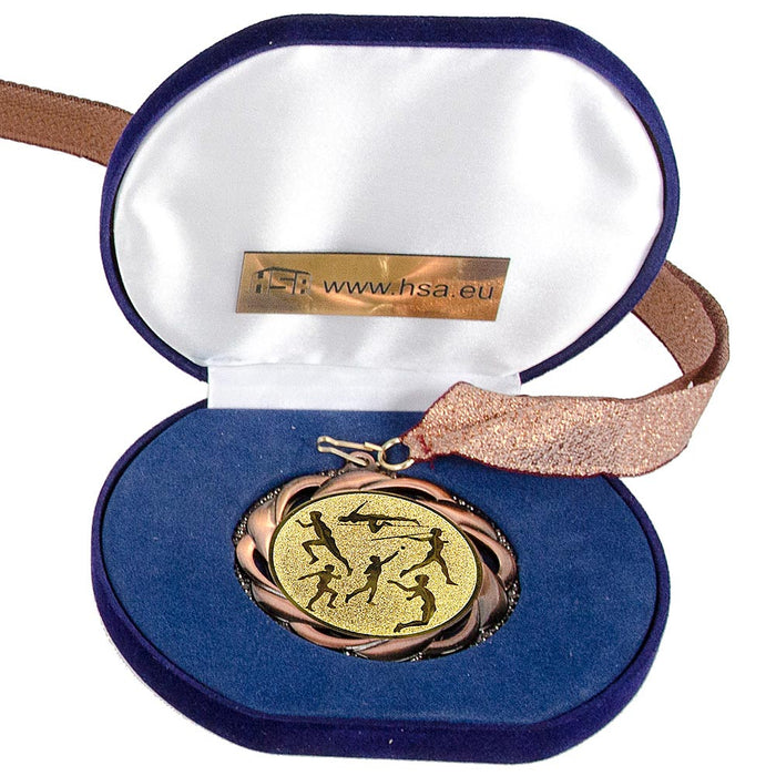 Medaille in etui bronskleurig met afbeelding van zeskamp