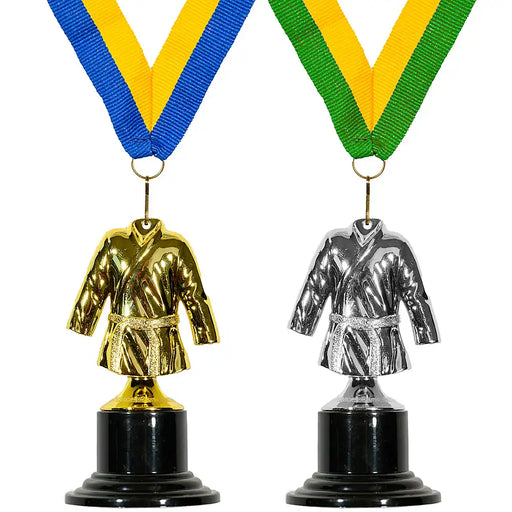 Medaille mini-judo goud en zilver met halslint.