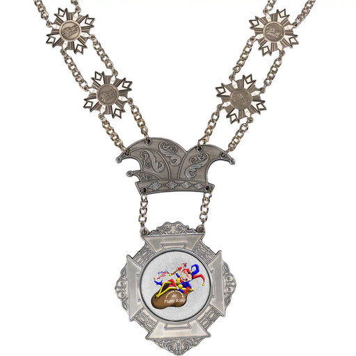 Close-up van prinsenketting Mallor
met logo  van de Platte Knip.