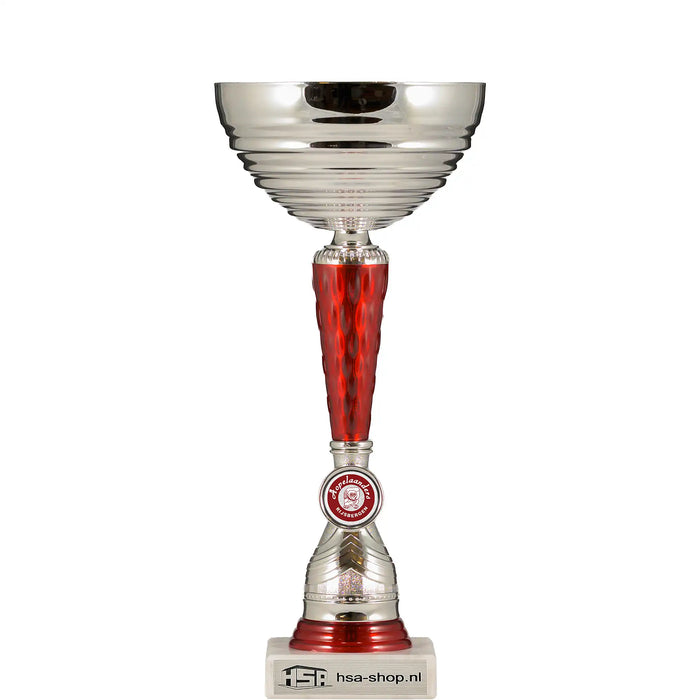 Sportbeker Magnus zilver met rood transparant