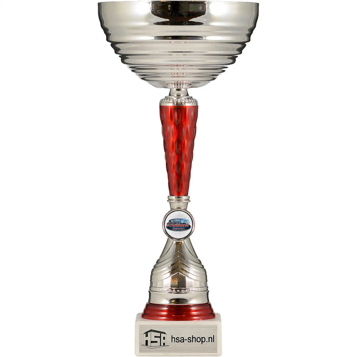 Sportbeker Magnus zilver met rood transparant