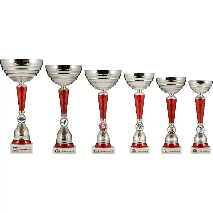 Sportbeker Magnus zilver met rood transparant