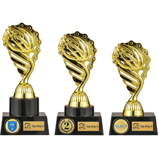 Trofee Wielrennen alle drie de maten naast elkaar.