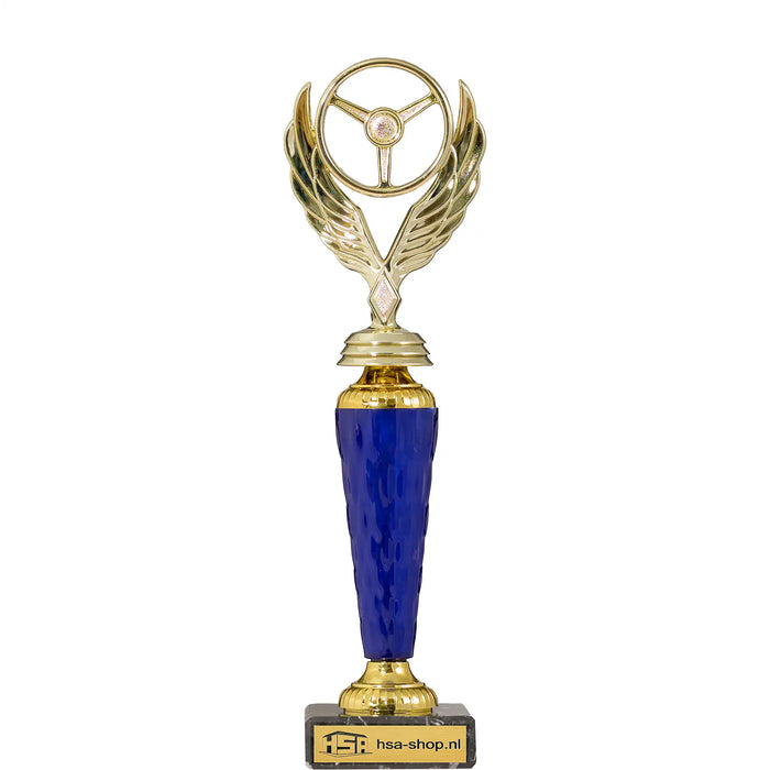 Trofee Melton autosport 28 cm met lauwerkrans en stuurwiel topstuk