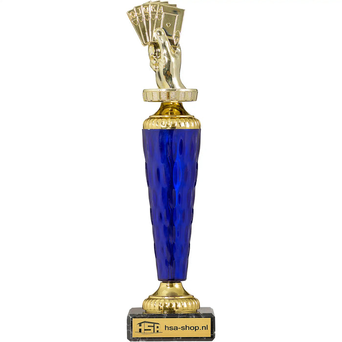 Trofee Melton kaarten 29 cm met goudkleurig speelkaarten topstuk