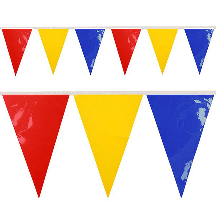 Vlaggnlijn vlaggetjes afwisselend rood, geel en blauw