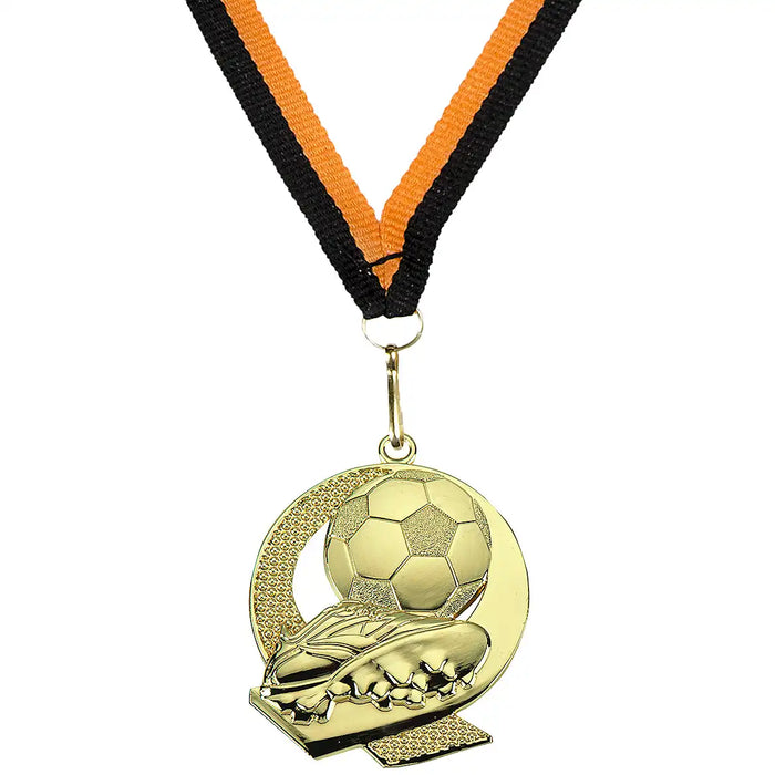 Gouden voetbalmedaille Bal & Schoen 43 mm met halslint