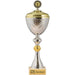 Beker Maya 37 cm zilver goud met deksel en marmeren voet.