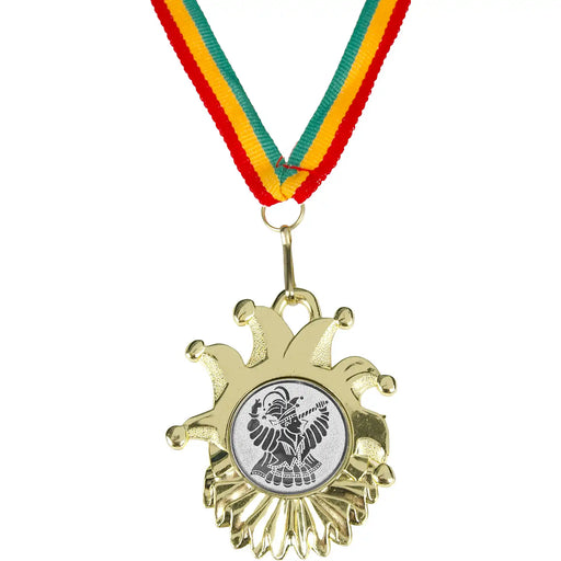 Medaille Velika goudkleurig met logo van Prins Carnaval en halslint rood-geel-groen.