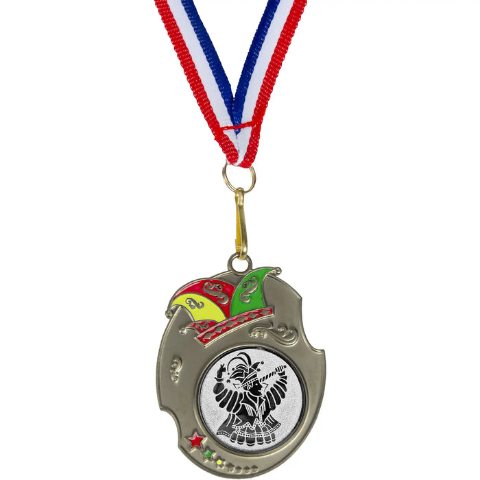 Medaille Harvey antiek-zilver met standaard afbeelding van een carnavals prins.