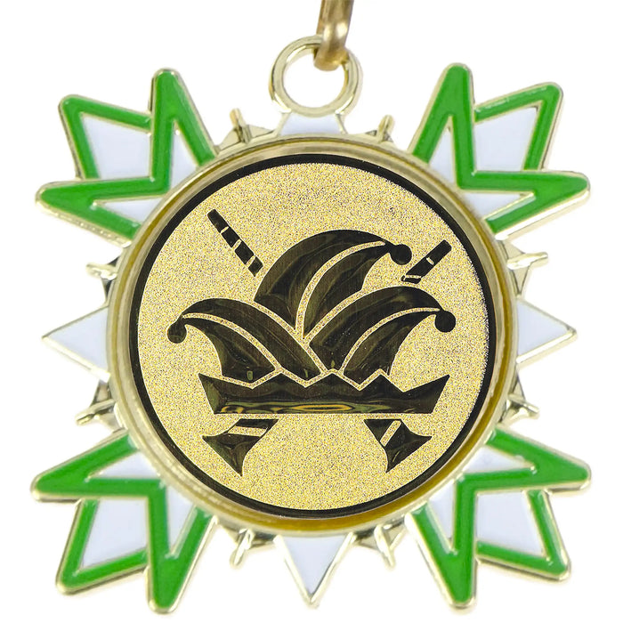 Medaille Hemko goud met standaard afbeelding van een carnavalssteek. Close-Up.