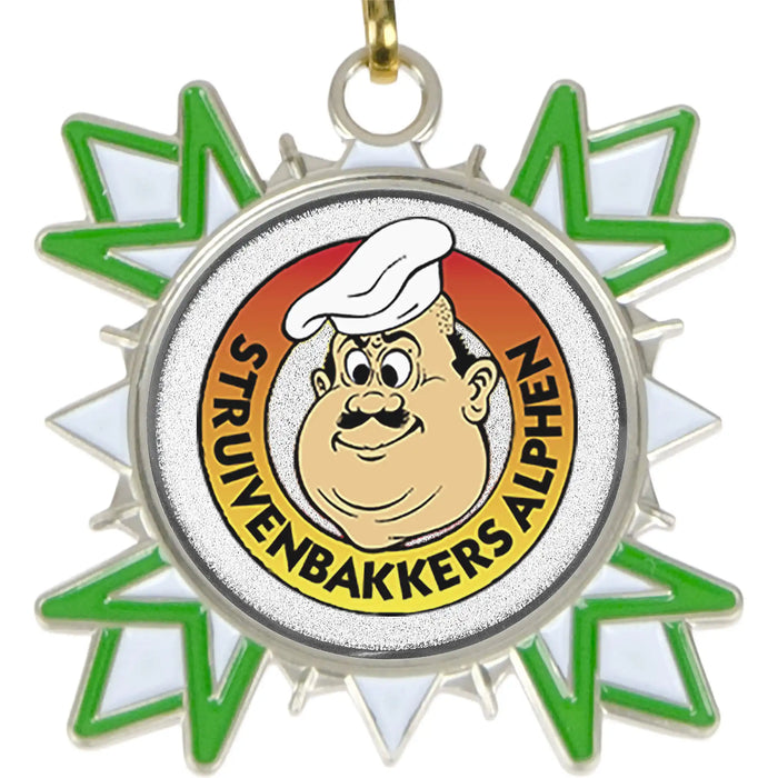 Medaille Hemko zilver met logo van de struivenbakkers. Close-Up.
