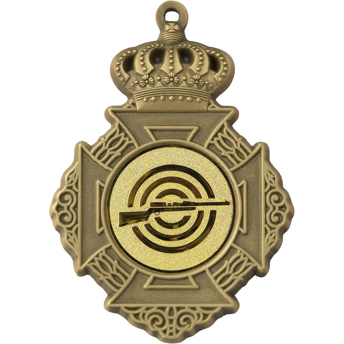 Medaille met kroon in oud-goud met sportafbeelding