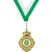 Gouden medaille met kroon 66 x 45 mm inclusief eigen logo van St. Hubertus Bavel en halslint groen-wit