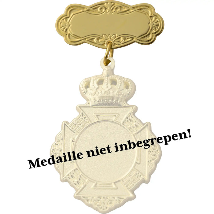 Medaillehouder goudkleurig met als voorbeeld een medaille eronder (medaille niet inbegrepen)