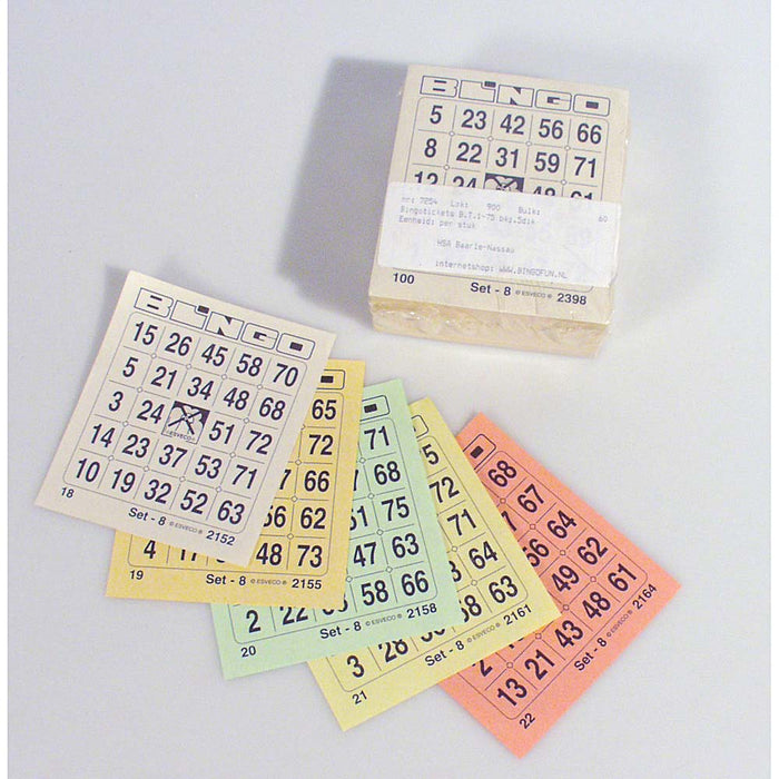 Bingokaarten  1-75 boekje 05 dik groot 1 ticket per vel