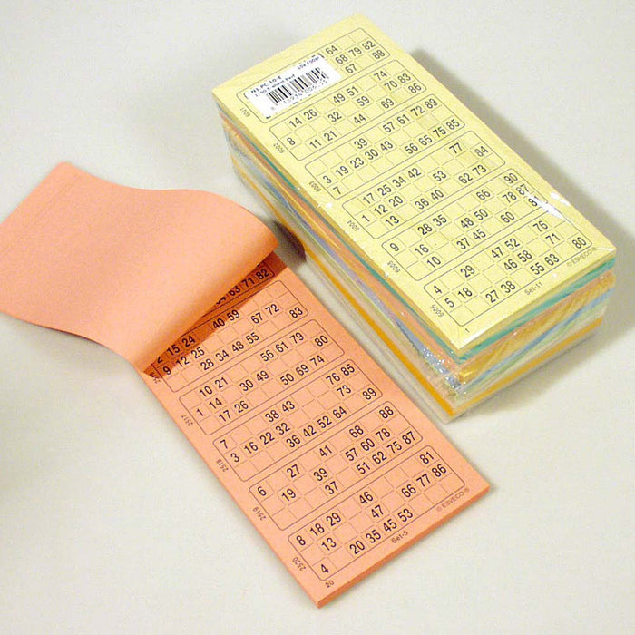 Bingokaarten  1-90 10 kleuren 100 vel per kleur enkel geperforeerd