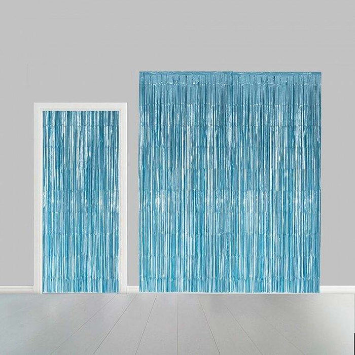 Folie deurgordijn XL metallic 2.4 x 1 m brandveilig lichtblauw