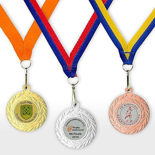 Medaille Valan goud zilver en brons aan halslint