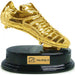 Trofee Gouden schoen op ovalen zwarte voet
